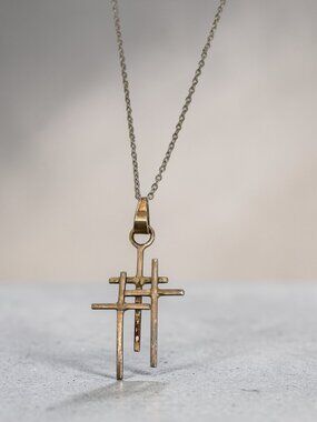 Triple Cross Sterling Silver Necklace 20" With Unique Pendant Design